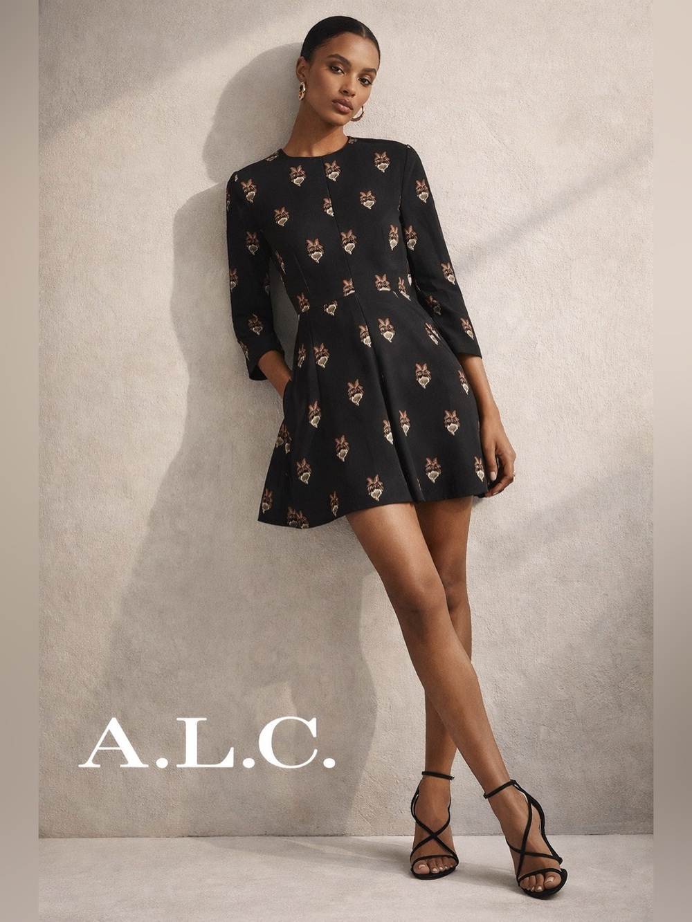 A.L.C. Black Silk Mini Dress Floral Print size 8 Casual Luxury Chic dress
